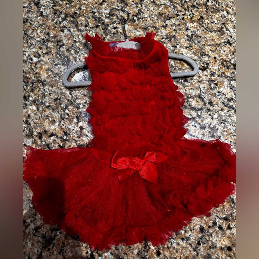 Boutique red ruffled dog puppy dress by Pawpatu size small